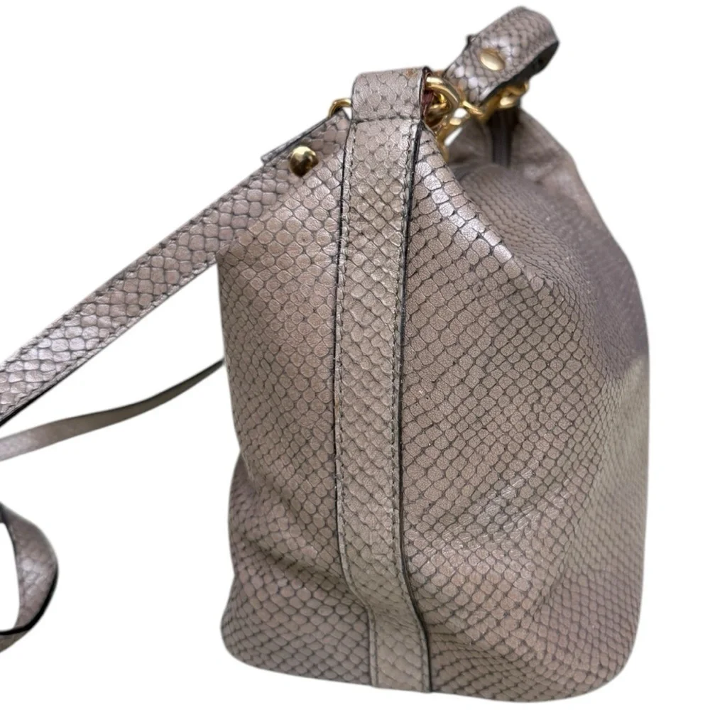Vintage Metallic Taupe Snake-Embossed Leather Crossbody Bag